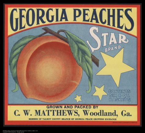 Vintage Fruit Crate Label, Fox Brand, Georgia Peaches, Vegetable Crate Labels, Fruit Labels, Vegetable Crates, Fruit Crate Label, Vintage Advertising Art, Vintage Crate