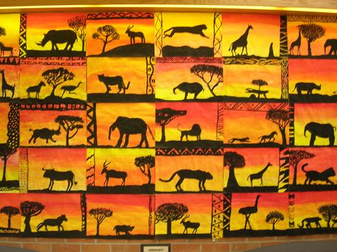 ...had to take some pix before I take the show down... | by teresapea African Art For Kids, African Art Projects, Tracing Art, African Sunset, Afrique Art, African Crafts, Afrikaanse Kunst, Les Continents, Homeschool Art