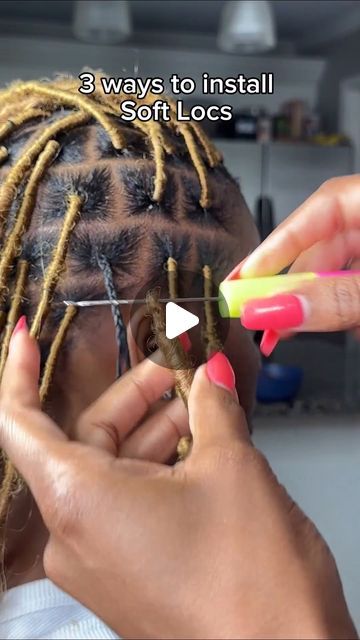 Lockbraids on Instagram: "Tutorial: 3 ways to install soft locs ❤️ Which one is your favorite way?  #hairtutorial #softlocs #lockbraids #fauxlocs #blondelocs #dreadlocks #protectivestyles #braidstutorial #boholocs #premadelocs #humanhairlocs #knotlessbraids #blackgirlmagic #summerhairstyles #locbraids #reel" Soft Faux Locs Tutorial, Soft Locs Crochet Hairstyles, Dreadlock Crochet Hairstyles, Soft Loc Colors, Goddess Faux Locs Styles, Soft Locs Parting Patterns, Soft Loc Tutorial, How To Do Soft Locs, Soft Locs With Barrel Ends