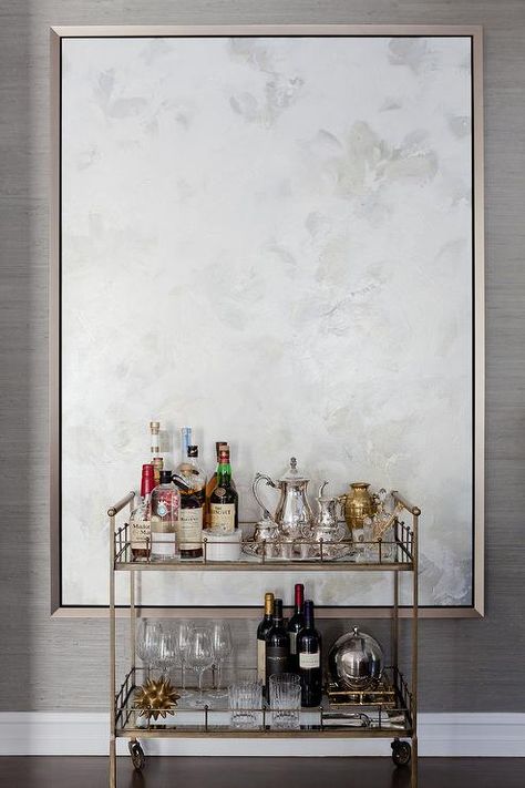 Lisbon Bars, Kitchen Bar Cart, Brass Bar Cart, Bandeja Bar, Wood Bar Cart, Gold Bar Cart, Transitional Dining Room, Mexico House, Grey Abstract Art