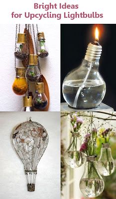 Upcycle light bulbs. I love the idea of using light bulbs to make oil lamps! I'm definitely going to have to try that when I live somewhere that allows open flames! Light Bulb Crafts, Repurposed Art, Diy Upcycling, Lightbulbs, Bright Ideas, Upcycle Projects, Crafty Craft, Diy Projects To Try, Light Bulbs