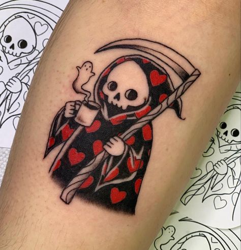 Necronomicon Tattoo, Goth Tattoos, Fantasy Tattoo, Bestie Tattoos, Traditional Tattoo Inspiration, Grim Reaper Tattoo, Reaper Tattoo, Coffee Tattoos, 4 Tattoo