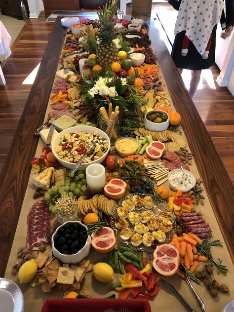 7ft long charcuterie board at a friend's holiday party recently #food #meal #foods #healthyfood #keto Charcuterie Long Board, Largest Charcuterie Board, Charcuterie Boards For Large Crowds, Charcuterie Board For 70 People, Charcuterie Board Retirement Party, Charcuterie Board Long Table, Large Charcuterie Board Christmas, Large Group Charcuterie Board, Extra Long Charcuterie Board