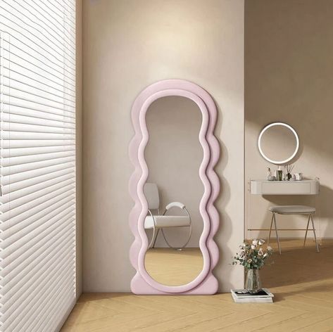 Squiggle Mirror, Irregular Mirror, Mirror Bedroom, Wavy Mirror, Full Body Mirror, Body Mirror, Hand Making, Wood Cover, Length Mirror