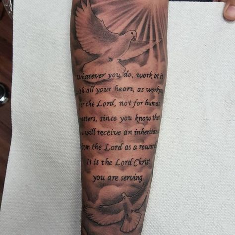 Tattoos Arm Mann, Tato Lengan Bawah, Scripture Tattoos, Forearm Tattoo Quotes, Tattoo Wallpaper, Bible Tattoos, Christian Sleeve Tattoo, Tato Dengan Makna, Bible Verse Tattoos