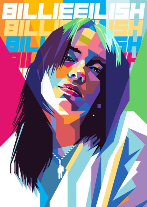 Billie Eilish Pop Art, Wpap Art, Polygon Art, Pop Art Portraits, Low Poly Art, Pop Art Posters, Digital Portrait Art, Vector Portrait, Pop Art Painting