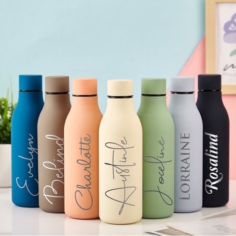 Personalized Water Bottle, Engraved Bottles, Insulated Bottle, Name Bottles Cricut Drink Bottle Ideas, Water Bottle Engraving Ideas, Personalised Water Bottle, Engraved Bottles, Customized Water Bottles, 40 Oz Water Bottle, Customised Water Bottles, Cricut Business, School Leavers