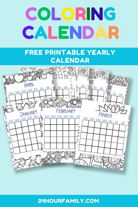 printable yearly calendar free pdf calendar for every month of the year free pdf Letter A Coloring Pages, Pdf Calendar, Printable Yearly Calendar, Free Printable Calendar Templates, Free Homeschool Printables, Lesson Plans For Toddlers, Coloring Calendar, Monthly Calendar Template, Free Calendar