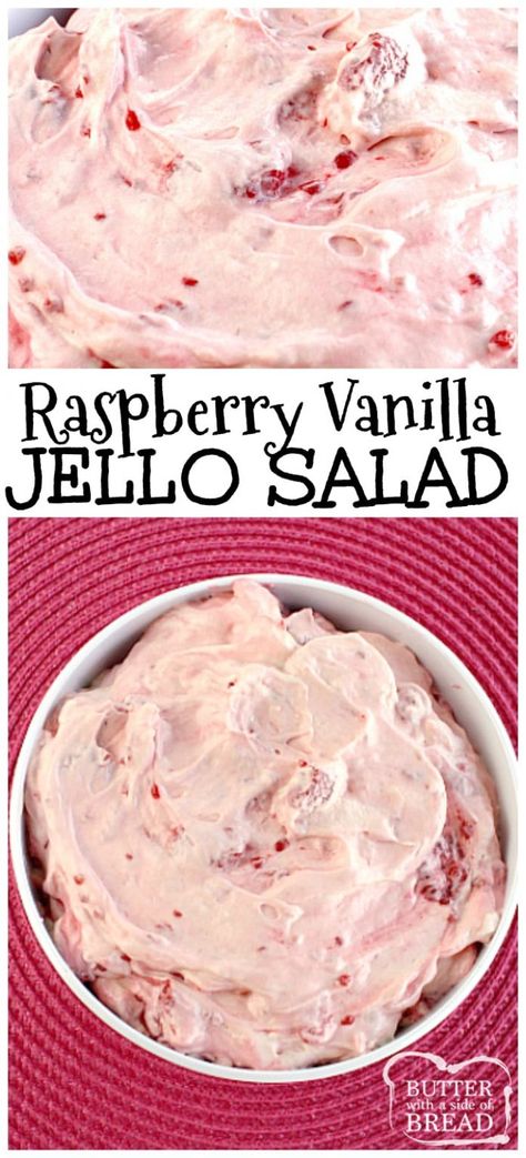 Fruity Salads, Fruit Salad With Vanilla Pudding, Raspberry Jello Salad, Pudding Salad, Vanilla Jello, Fruit Deserts, Jello Fruit Salads, Cookie Salad, Raspberry Salad