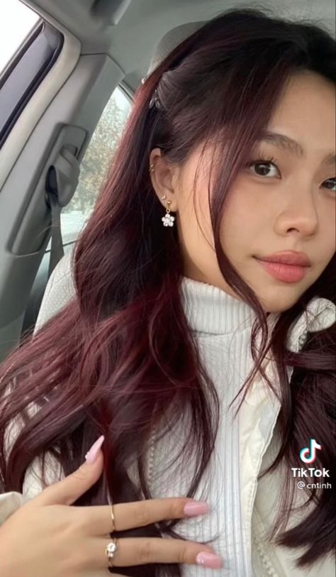 Dark Cherry Hair, Hair Color Cherry Coke, Cherry Brown Hair, Pelo Color Vino, Cherry Cola Hair, Wine Hair Color, Red Hair Color Ideas, Hair Color Asian, Wine Red Hair