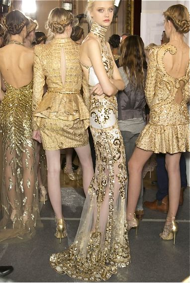 Zuhair Murad backstage Nastya Kusakina, Zuhair Murad Haute Couture, Gold Dresses, Zuhair Murad, Gorgeous Gowns, Beautiful Gowns, Runway Fashion, Evening Gowns, High Fashion