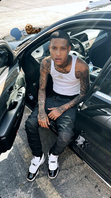 Male Fits, Rapper Style, Mens Leather Pants, Black Men Street Fashion, Men Street Fashion, Guys Clothing Styles, Mens Leather, Arm Tattoo, Street Fashion