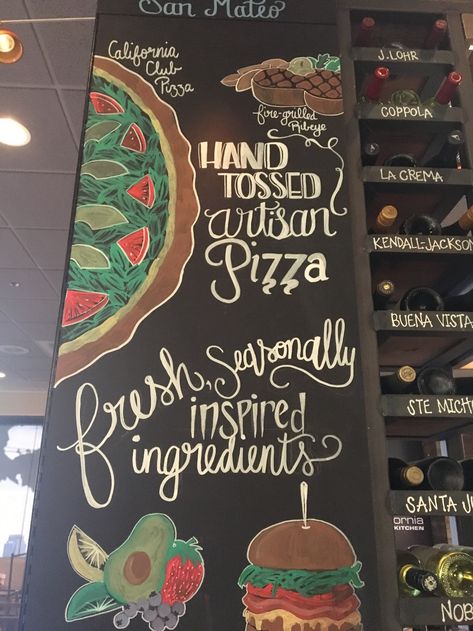 Food Chalkboard Art, Pizza Menu Chalkboard, Pizza Chalkboard Art, Chalkboard Window, Specials Board, Pizzeria Design, Valley Fair, Pizza Board, California Pizza Kitchen