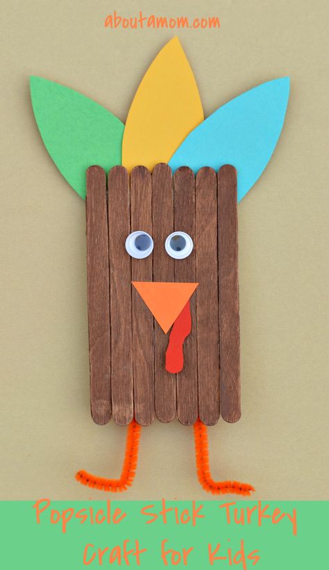 This adorable popsicle stick turkey is a fun and simple Thanksgiving craft for kids. Gobble, Gooble! Craft Stick Turkey, Popsicle Stick Turkey Craft, Fall Festival Arts And Crafts For Kids, Fall Crafts With Popsicle Sticks, Thanksgiving Crafts For Senior Citizens, Fall Kids Projects, Popsicle Crafts For Preschoolers, November Kindergarten Crafts, Thanksgiving Crafts For Kids Easy Diy