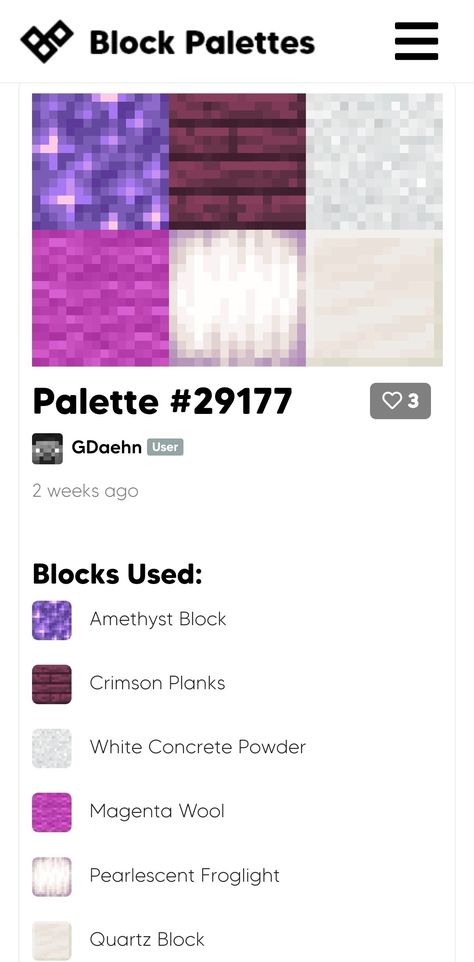 Block Combination Minecraft, Minecraft Block Combinations, Minecraft Block Combos, Minecraft Palettes, Minecraft Palette, Minecraft Block Palette, Minecraft Pallets, Minecraft Creative Ideas, Block Pallets