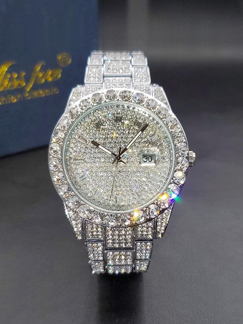 Gorgeous Collar    Wrist Watches Embellished   Men's Watches Mode Hip Hop, Fashion Calendar, Diamond Watches For Men, Rhinestone Watches, Men's Vintage Watch, Rock Fashion, Big Diamond, Estilo Hip Hop, Diamond Quartz