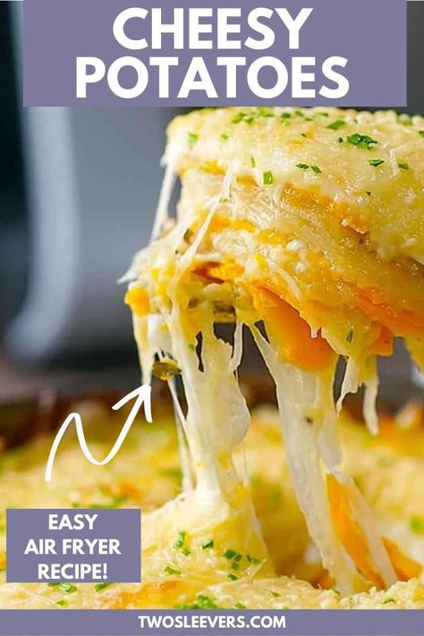 Oven Cheesy Potatoes, Side Dishes Air Fryer, Cheesy Potato Recipe, Air Fryer Side Dishes, Easy Cheesy Potatoes, Air Fried Potatoes, Potatoes Air Fryer, Au Gratin Potatoes Easy, Oven Potatoes