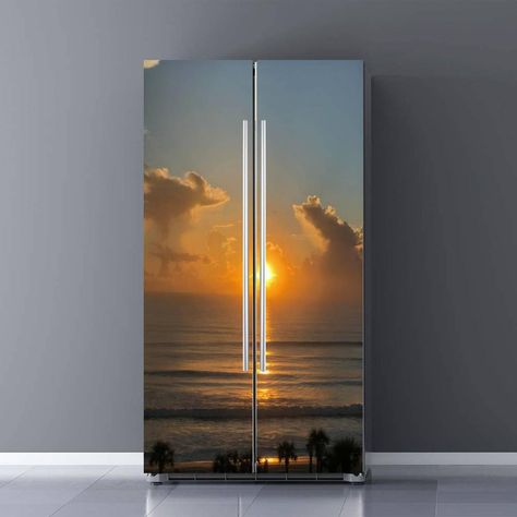 PRICES MAY VARY. Measurement: 32.3"W x 78.7"H (16.1"W x 78.7"H x 2pcs), comes with 2 parts for easy installation (Before order this 3D Refrigerator Wrap Decal. Material: PVC material, no peculiar smell, safe and environmental, Waterproof, durable, pressure resistant, easy to clean Easy to Apply: Self-adhesive and removable. Can be sticked to any smooth, clean and dry surfaces like door, walls, furniture, closet, Tiles, Mirrors and Windows, etc; NOT suitable for unenven, rough, wet or textured su Minimalist Kitchen Decor, Refrigerator Wrap, Refrigerator Wraps, Refrigerator Covers, Door Mural, Fridge Stickers, Door Murals, Beach Sunrise, Door Cover