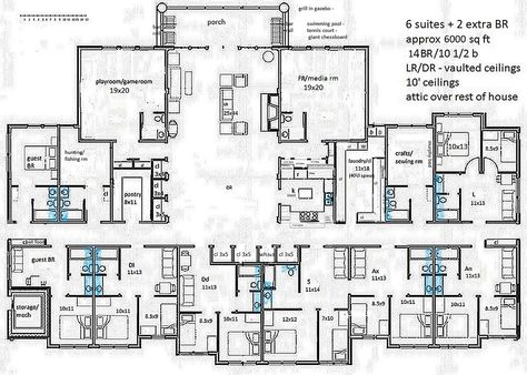 approx 6000 sq ft, 14 BR/ 10 1/2 b, LR/DR - vaulted ceilings; 10' ceilings & attic over rest of house Guest House Plans, House Mediterranean, Dome Home, House Beach, Architecture Concept Diagram, Concept Diagram, Hobbit House, Steel House, Vaulted Ceiling