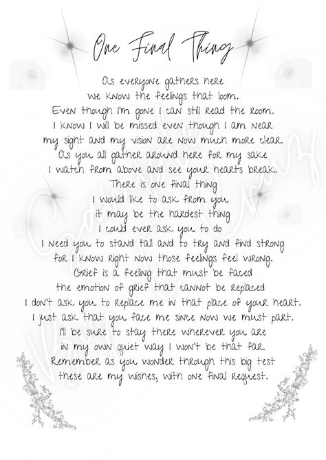 One Final Thing Grief Memorial Funeral Service Printable Poem digital Download - Etsy Fungi Types, Bereavement Quotes, Losing A Loved One Quotes, Missing Dad, Memory Quotes, Improve Relationship, Heaven Poems, Clear Cookies, In Loving Memory Quotes