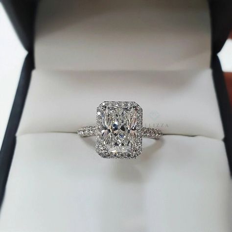 Radiant Halo Engagement Ring, Lab Created Engagement Rings, Engagement Ring Radiant, Radiant Cut Moissanite Ring, Radiant Cut Engagement Rings, Radiant Engagement Rings, Moissanite Engagement Ring Halo, Cute Engagement Rings, Future Engagement Rings