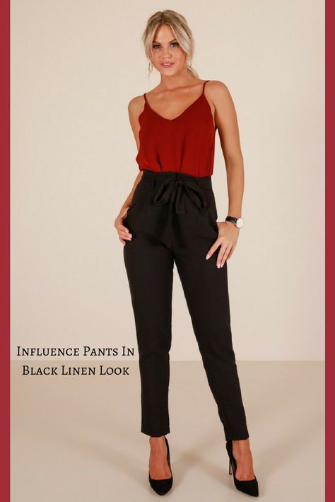 I love these pants. They look great with the red top. #influence #pants #affiliatelink Black Pants Outfit, Look Office, Smen, Summer Work Outfits, Rock Chic, Stylish Work Outfits, Black Women Fashion, Work Outfits Women, Professional Outfits