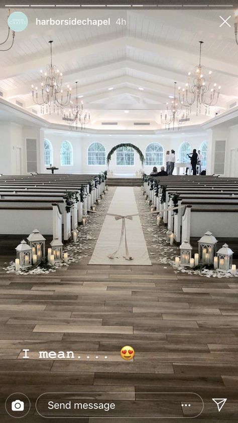 Chapel Decor Wedding, Chapel Ceremony Decorations, Church Wedding Venue Ideas, Chapel Decorations Wedding, Chapel Wedding Decorations, Wedding Rp, Small Chapel Wedding, Chapel Decorations, Harborside Chapel