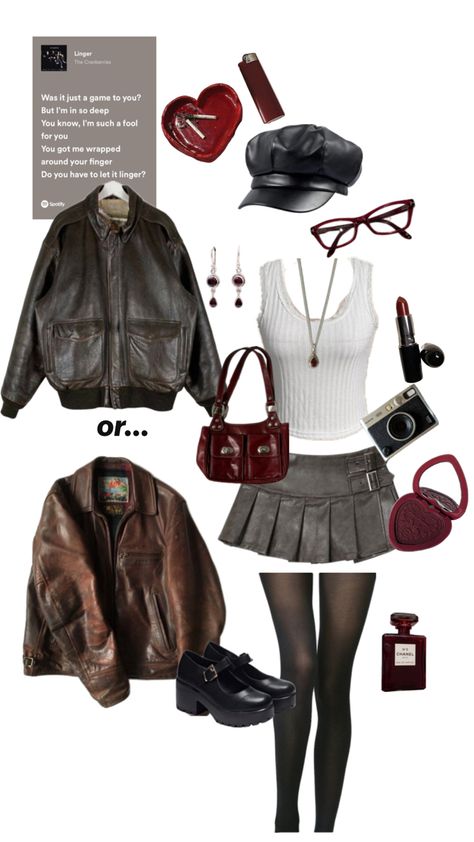 black n brown, skirt, leather jackets, lipstick, outfit inspo, 90s girl, 2000s girl Outfit Inspo 90s, Brown Leather Skirt Outfit, Lipstick Outfit, Brown Leather Jacket Outfit, 2000s Girl, Brown Leather Skirt, Leather Skirt Outfit, 90s Girl, 2000s Outfits