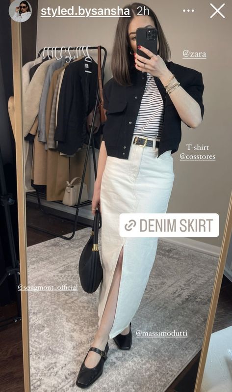 White Denim Skirt Outfit, Denim Skirt Outfit Ideas, Denim Skirt Outfit Summer, Skirt Outfit Inspiration, Stylish Denim Skirt, 40s Outfits, Denim Skirt Outfit, Skirt Outfit Ideas, Jean Skirt Outfits