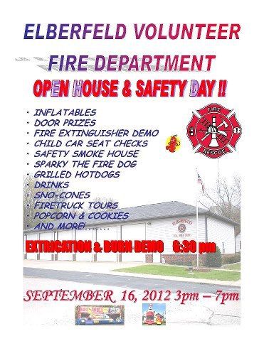 Elberfeld Volunteer Fire Department - Open House and Safety Day! September 16, 2012 - 3pm to 7pm Fire Department Community Event, Ladies Auxiliary Fire Department, Ladies Auxiliary Fire Department Ideas, Fire Department Open House Ideas, Volunteer Fire Department Fundraisers, Fire Dept Fundraiser Ideas, Fire Department Fundraiser Ideas, Fire Department Fundraiser, Neighborhood Block Party