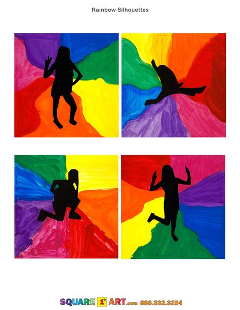 Rainbow Silhouettes www.square1art.com/fundraisers #square1art  @Square 1 Art Square One Art, Square 1 Art, Art Fundraiser, 4th Grade Art, 5th Grade Art, 3rd Grade Art, Classroom Art Projects, Commonwealth Games, Elementary Art Projects