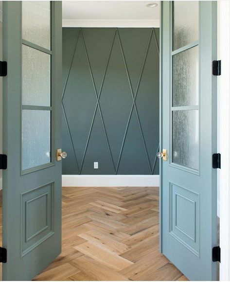 Bm Night Train, Benjamin Moore Night Train, Green Pantry Door, Utah Parade Of Homes, Green Pantry, Painted Pantry Doors, Painted Pantry, Kitchen Pantry Doors, Magnolia Paint