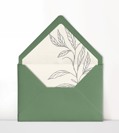 Sage Green Envelope with Greenery Liner is a perfect way to put a personal touch on your wedding invitations or save the dates. Perfect for any greenery wedding, outdoor wedding or garden wedding. Sage. Green. Vines. Olive. Branch. Envelopes. Liners. Custom. Calligraphy. Addressing. Grey. Ecru. Cream Sage Green Envelope, Wedding Cards Images, Wedding Invitation Envelope, Green Invitations, Floral Cards Design, Green Vines, Photo Frame Wallpaper, Green Envelope, Invitation Envelope