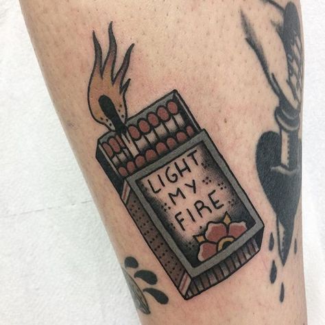 One more on Javi 🔥🔥 Match box from my 'summer flash' ⚡️ -->Books or enquiries 87 Tattoo, Zippo Tattoo, Matchbox Tattoo, Tattoo Ideas Female Small Meaningful, 55 Tattoo, Tattoo Ideas Female Small, Traditional Tattoo Inspiration, Tattoo Practice, Traditional Style Tattoo