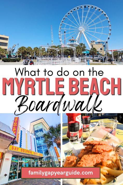 Headed to Myrtle Beach? You'll find a lot of the fun centered around the Myrtle Beach Boardwalk. Here's everything you can do there! Myrtle Beach Packing List, Broadway At The Beach Myrtle Beach, Myrtle Beach Aesthetic, North Myrtle Beach Restaurants, Myrtle Beach Things To Do, Beach Journal, Myrtle Beach Trip, Beach 2024, Myrtle Beach Restaurants