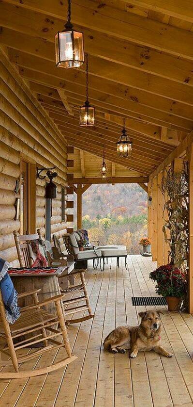 😁 Country Porches, Log Cabin Living, Log Home Living, Log Home Designs, Log Cabin Ideas, Rustic Log Cabin, Log Home Decorating, Rustic Porch, Country Porch