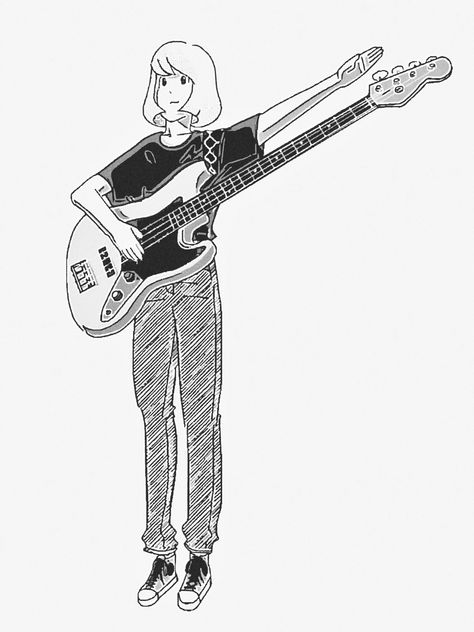 Playing Bass Drawing, Girls Play, House Drawing, Manga Illustration, Cool Guitar, Bass Guitar, Ukulele, Bass, Guitar