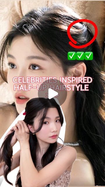 Half Up Half Down Hair Korean, Korean Half Up Half Down Hair, Halfup Halfdown Hairstyle, Half Up Half Down Easy, Half Pony Hairstyles, Half Ponytail, Beauty Hairstyles, Hair Idea, Half Up Half Down Hair