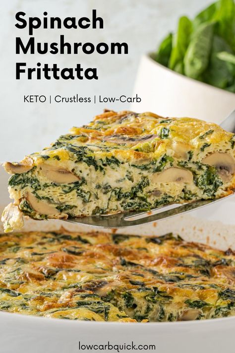 Spinach Mushroom Frittata Recipes, Fritatta Spinach Mushroom, Spinach Mushroom Egg Bake, Keto Frittata Recipes Breakfast, Healthy Egg Frittata, Spinach Mushroom Frittata, Fritata Recipe, Frittata Recipes Breakfast, Spinach Frittata Recipes