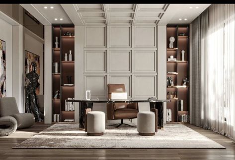 Powder Table Dressing Rooms, Office Interior Design Luxury Classic, Grand Office Design, Modern Luxury Study Room Design, Classical Office Design, Modern Classic Office Design, Small Luxury Office, Classical Office Interior, Home Office Interior Design Luxury