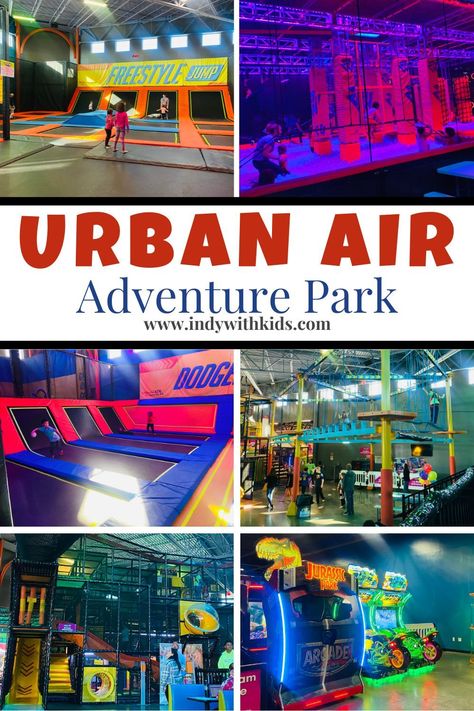 Urban Air Adventure Park is a great way for kids to burn off energy. Urban Air Adventure Park, Indiana Summer, Urban Air, Bumper Cars, Climbing Walls, Ropes Course, Zip Line, Dream Date, Jungle Gym