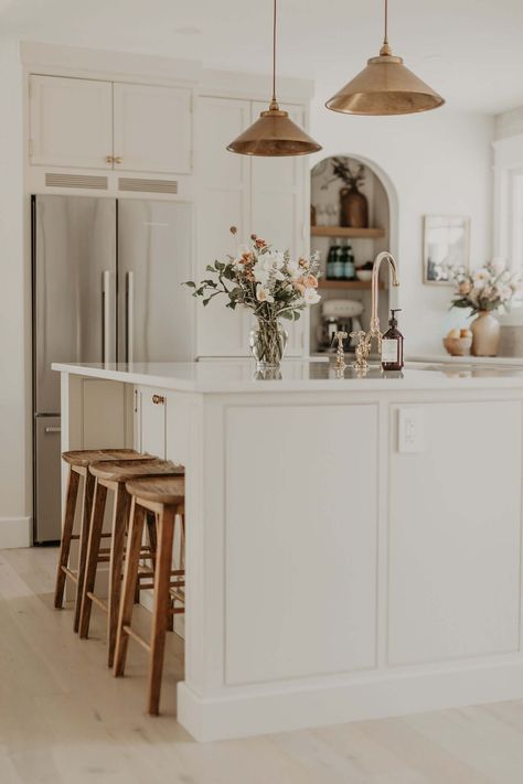 White Kitchen Cream Cabinets, Chantilly Lace And Natural Cream, Benjamin Moore Natural Cream And White Dove, Cream Kitchen White Walls, Cream Kitchen Wall Colour, Safe Kitchen Cabinets, Cream Kitchen Cabinets White Walls, Best Warm White Cabinet Color, Benjamin Moore Natural Cream Kitchen Cabinets