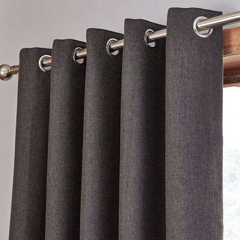 Harris Charcoal Thermal Eyelet Curtains | Dunelm W 117cm (45") x D 182cm (72") - £50.00 FOR THE LOUNGE SMALL WINDOW Dark Grey Curtains, Curtains Dunelm, Gorgeous Living Room, Sheer Blinds, Dark Curtains, Living Room Curtains, Plain Curtains, Room Refresh, Eyelet Curtains