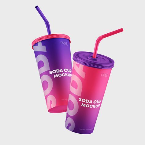 Free Paper Soda Cup Mockups in PSD Plastic Cups Design, Shake Cup, Paper Cup Design, Ice Cream Logo, Soda Cup, Coffee Shop Branding, Free Packaging Mockup, Ice Cup, Cup Logo