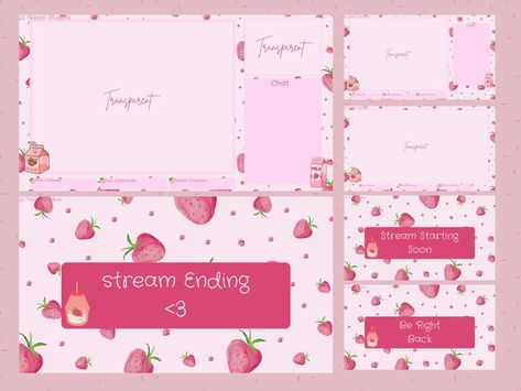 Chat Games, Cute Banners, Twitch Overlay, Twitch Streamer, Pink Strawberry, Notebook Ideas, Strawberry Milk, Kawaii Wallpaper, Desktop Pc