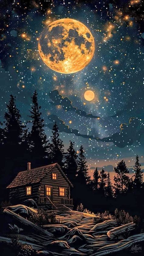 Star Night Wallpaper, Wallpaper Backgrounds Landscape, Moon Wallpaper Aesthetic, Full Moon Aesthetic, Stars Landscape, Sky And Stars, Whimsical Art Paintings, Halloween Wallpaper Cute, Best Nature Images