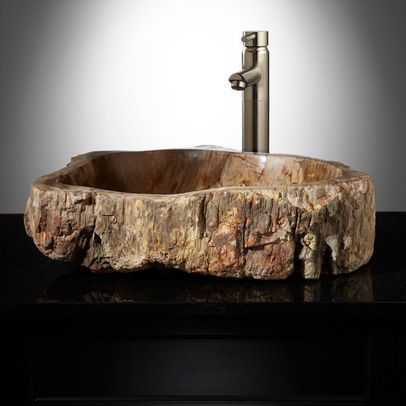 Bathroom Sinks Wood Sink Bathroom, Poolhouse Bathroom, Rock Sink, Decorating With Flea Market Finds, Wood Sink Vanity, Basin Ideas, Petrified Wood Sink, Rustic Bathroom Shower, Millionaire Homes