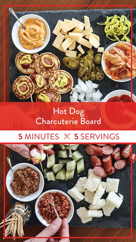 Let’s put together the ultimate hot dog charcuterie board! This board will offer hot dog halves with an amazing selection of toppings and snacks to go with them. Bring it to your next party, and surely it will be a hit! Hot Dog Charcuterie, Hot Dog Charcuterie Board, Dog Charcuterie Board, Hot Dog Board, Snacks To Go, Grilling Hot Dogs, Gouda Cheese, Hot Dog Recipes, Recipes For Breakfast