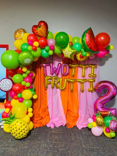 Twotti Fruity Balloon Arch, Twotti Fruity Balloon Garland, Fruity Tutti Birthday Party, 2nd Birthday Party For Girl Summer, Tutti Frutti Birthday Party Decorations, Twotti Fruity Party Decorations, Twoti Fruiti Birthday Party, Twotti Fruity Party, Twotti Fruitti