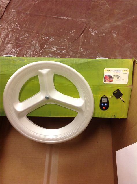 Steering wheel for cardboard car Cardboard Box Car, Cardboard Car, Car Wheels Diy, Wheel Decor, Cars Party, Simple Toys, Activities Preschool, Cars Birthday Parties, Drive In Movie